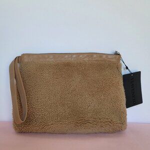 VIAVENETO Delilah Curly Lambskin Shearling Large Pouch/Wristlet- Camel color